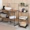 Black 4-Tier Bathroom Storage Rack Metal Shelving Unit with Wood Shelves